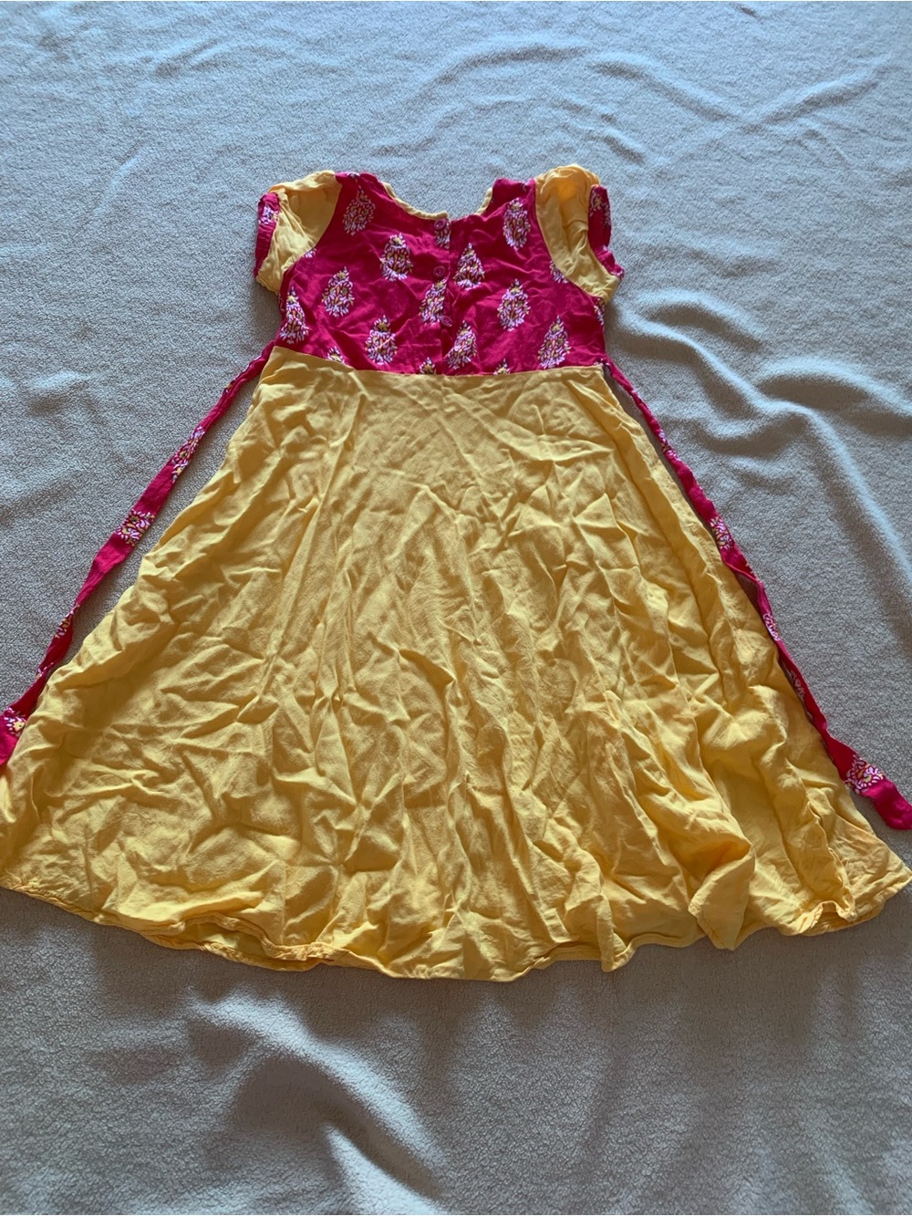 Girls Red & Yellow Twirl Party Dress with Floral Bodice age 4-5